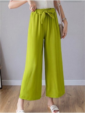 Bamboo Feeling Full Length Pants W/ Tie Belt and Pockets